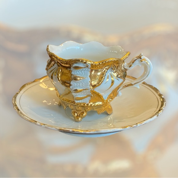 Vintage demitasse footed cup and saucer white and gold China MINT condition - Picture 1 of 7
